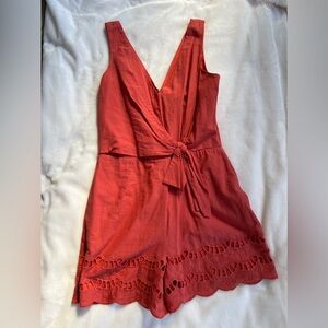 NWT- Anthropologie Adelyn Rae Juniper Wrap Jumpsuit Sz S Color- Coral